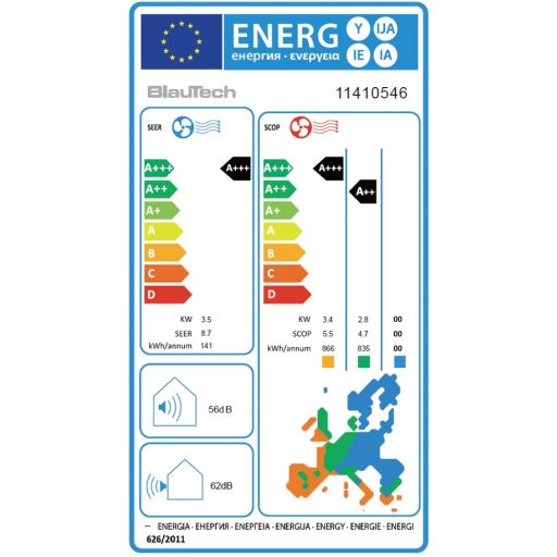 Blautech Premium Plus (11410550) Szürke 3,5kW hűtő-fűtő oldalfali split klíma, WiFi, UVC lámpa, -35°C fűtés