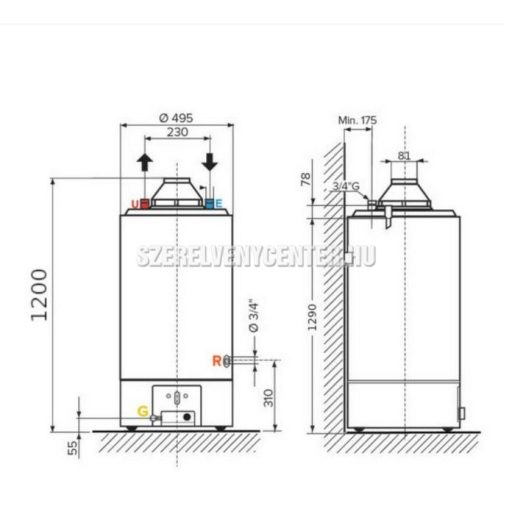 Ariston SGA X 120 EE, 120 literes álló kéményes gázüzemű vízmelegítő, B energiaosztály, cksz.3211167