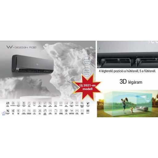 Vivax ArtCool ACP-12CH35REWI W design - Fekete tükrös, split klíma, oldalfali szett 3,5 kW, WIFI, Inonizátor, -25°C-ig fűtés