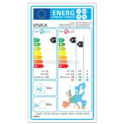 Vivax H+ Design Ezüst 3,5kW ACP-12CH35AEHI+ oldalfali split klíma, fűtésre optimalizált,  A+++, -25°C-ig fűtés