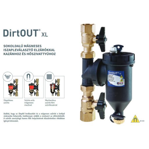 HCE DirtOut XL 3/4"-os mágneses iszapleválasztó mechanikus  szűrővel, fekete, golyóscsappal (HCE-DF00100034)