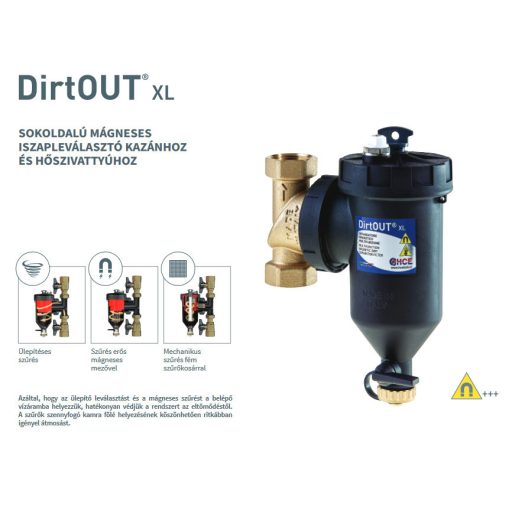 HCE DirtOut XL 1"-os mágneses iszapleválasztó mechanikus szűrővel, fekete, golyóscsap nélkül (HCE-DF00110100)