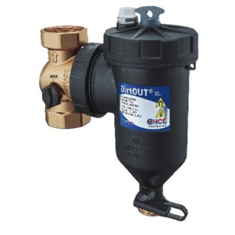   HCE DirtOut XL 5/4"-os by-pass-os mágneses iszapleválasztó mechanikus szűrővel, fekete, golyóscsap nélkül (HCE-DF00110114)