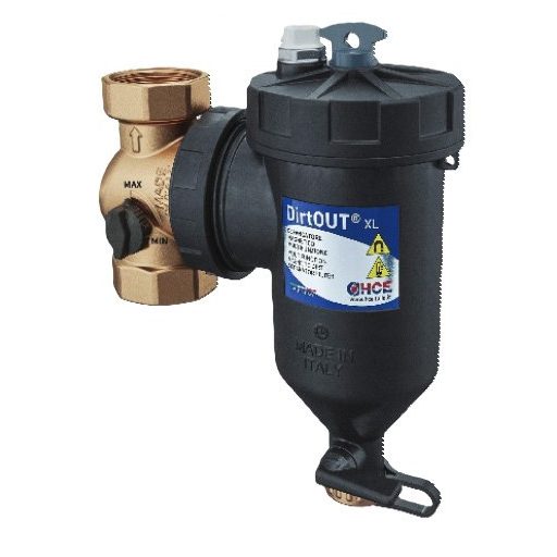 HCE DirtOut XL 5/4"-os by-pass-os mágneses iszapleválasztó mechanikus szűrővel, fekete, golyóscsap nélkül (HCE-DF00110114)