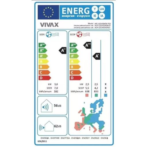 Vivax ACP-12CH35AENI R32 N-Design split klíma 3,5kW, Csepptálca és kompresszor karterfűtéssel, WiFi Ready