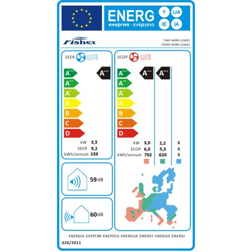 Fisher Nordic FSAIF-NORD-123AE3 / FSOAIF-NORD-123AE3 oldalfali split klíma 3.5 kW