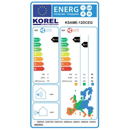 Korel Magic Breeze KSAME-12DCEG 3,5kW oldalfali split klíma, fűtésre optimalizált