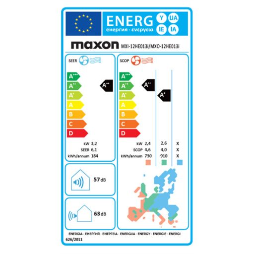 Maxon Eco MXI-12HE013i/MXO-12HE013i 3,2kW oldalfali split klíma, beépített WiFi