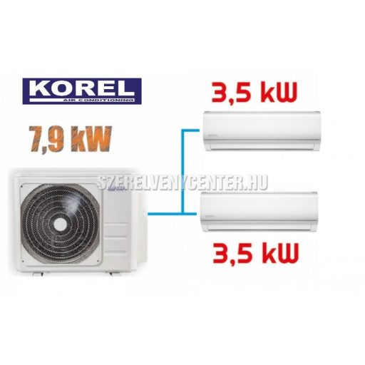 Korel Nexo multi-split klíma szett, 7,9 kW K3OA-27HFN8 kültéri + 2db 3,5 kW KOR32-12HFN8 beltéri, csepptálca és karterfűtéssel