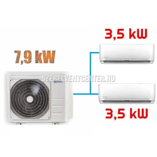 Korel Optimus Plus multi-split klíma szett, 7,9 kW K30A-27HFN8 kültéri + 2db 3,5 kW KMA32-12FNX beltéri, csepptálca és karterfűtéssel