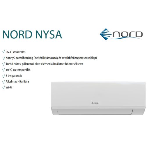 Nord Nysa AS35NYS1 3,5kW oldalfali split klíma, beépített WiFi, UV-C sterilizáló