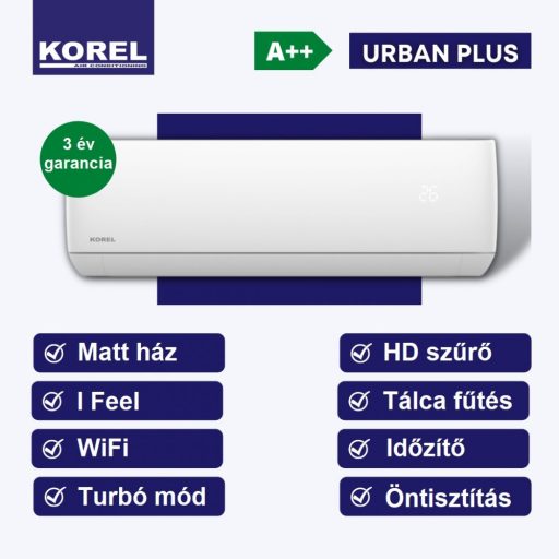 Korel Urban Plus KSAJA-09DCEG, mono split klíma oldalfali szett, 2,7 kW, WIFI, csepptálca fűtéssel, téliesített készülék